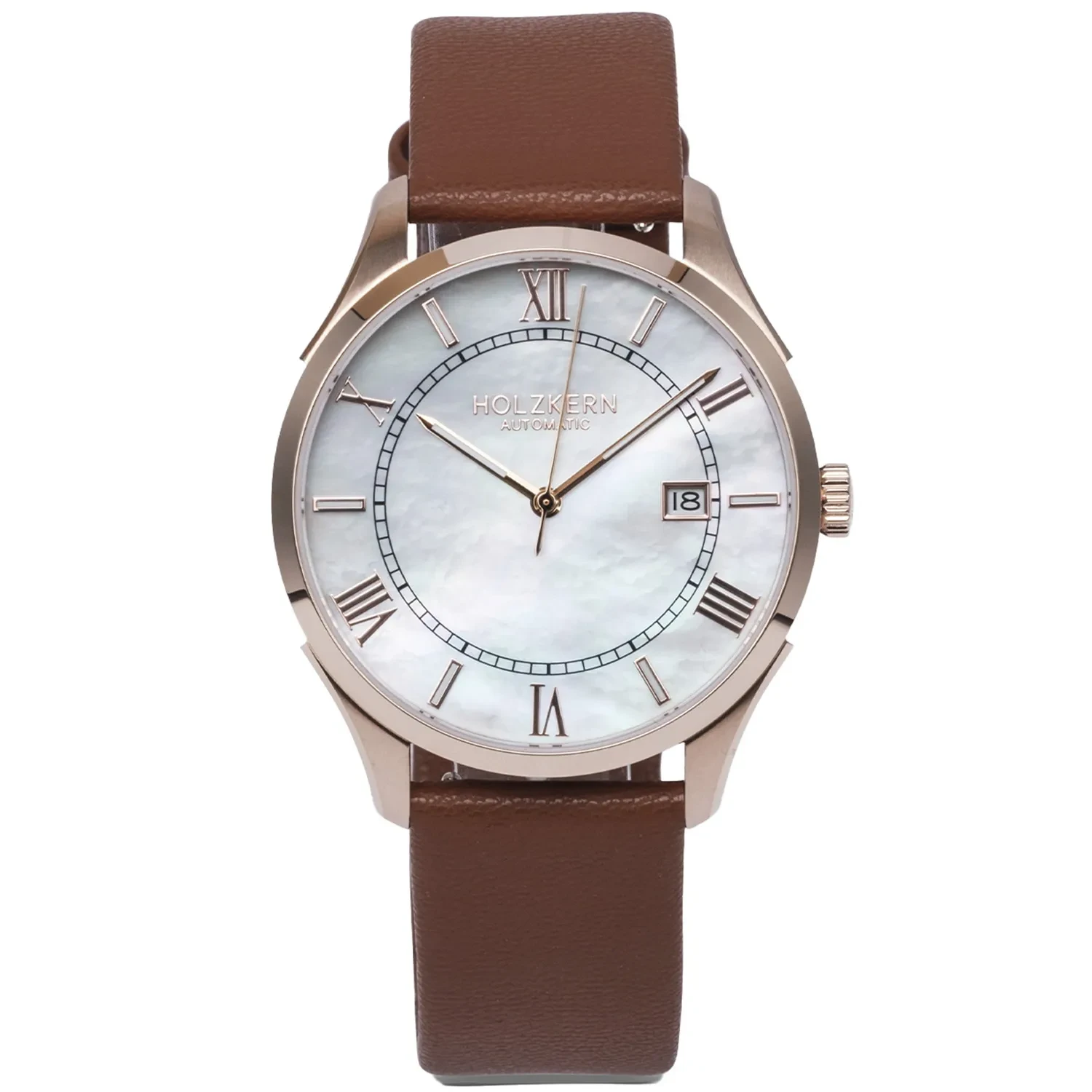 HOLZKERN Orologio Da Donna Automatico - Cassa In Acciaio Oro Rosa, Quadrante Viola, Vetro Minerale, Cinturino In Acciaio - 6