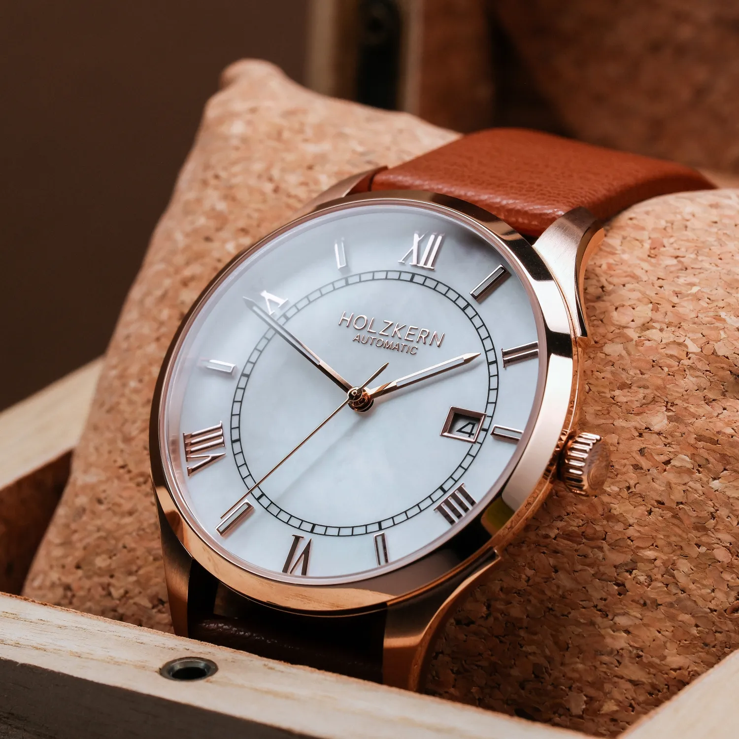 HOLZKERN Orologio Da Donna Automatico - Cassa In Acciaio Oro Rosa, Quadrante Viola, Vetro Minerale, Cinturino In Acciaio - 2