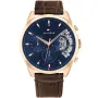 Tommy Hilfiger Baker 1710453 Uhr mit Blau Zifferblatt und einem Gehäuse von 44 mm im Durchmesser und einem Lederarmband in Braun