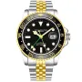 Stührling Swiss Aquadiver GMT 3968.3 Uhr mit Schwarz Zifferblatt und einem Gehäuse von 42 mm im Durchmesser und einem Metallarmband, Two-Tone Armband in Gold, Silber