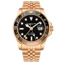 Stührling Swiss Aquadiver GMT 3968.5 Uhr mit Schwarz Zifferblatt und einem Gehäuse von 42 mm im Durchmesser und einem Metallarmband in Roségold