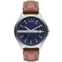 Armani Exchange Hampton AX2133 Uhr mit Blau Zifferblatt und einem Gehäuse von 46 mm im Durchmesser und einem Lederarmband in Braun