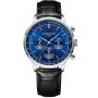 Bonvier Chronograph BV016 Uhr für Herren mit Blau Zifferblatt, das 42 mm im Durchmesser misst und mit einem Schwarz Lederarmband Uhrenarmband versehen ist