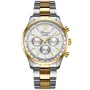 Bonvier Chronograph BV020 Uhr für Herren mit Silber Zifferblatt, das 43 mm im Durchmesser misst und mit einem Gold, Stahl Metallarmband, Zweifarbige Metallband Uhrenarmband versehen ist