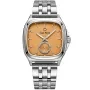 Carl Pique Carré CP0054 Uhr mit Orange Zifferblatt und einem Gehäuse von 39 mm im Durchmesser und einem Metallarmband in Silber