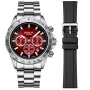 Dissing D1497 Uhr mit Rot Zifferblatt und einem Gehäuse von 43 mm im Durchmesser und einem Metallarmband in Silber