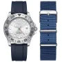 Dissing Diver GMT D1487 Uhr mit Silber Zifferblatt und einem Gehäuse von 42 mm im Durchmesser und einem Gummi Armband in Blau
