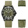 Dissing Diver GMT D1488 Uhr mit Grün Zifferblatt und einem Gehäuse von 42 mm im Durchmesser und einem Gummi Armband in Grün