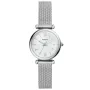Fossil Carlie Mini ES4432 Uhr mit Perlmutt Zifferblatt und einem Gehäuse von 28 mm im Durchmesser und einem Netzarmband in Silber