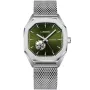 Lugano Automatic L0107 Uhr mit Grün Zifferblatt und einem Gehäuse von 41 mm im Durchmesser und einem Netzarmband in Silber