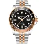 Stührling Swiss Aquadiver GMT 3968.4 Uhr mit Schwarz Zifferblatt und einem Gehäuse von 42 mm im Durchmesser und einem Metallarmband, Two-Tone Armband in Roségold, Silber