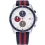 Tommy Hilfiger Parker 1792035 Uhr mit Weiß Zifferblatt und einem Gehäuse von 44 mm im Durchmesser und einem Canvasarmband in Rot