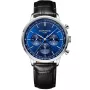 Bonvier Chronograph BV016 Uhr für Herren mit Blau Zifferblatt, das 42 mm im Durchmesser misst und mit einem Schwarz Lederarmband Uhrenarmband versehen ist